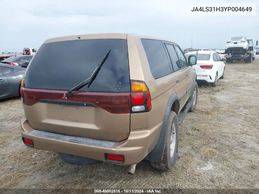2000 Mitsubishi Montero Sport Ls/Sport Xls VIN: JA4LS31H3YP004649 Lot: 40502515