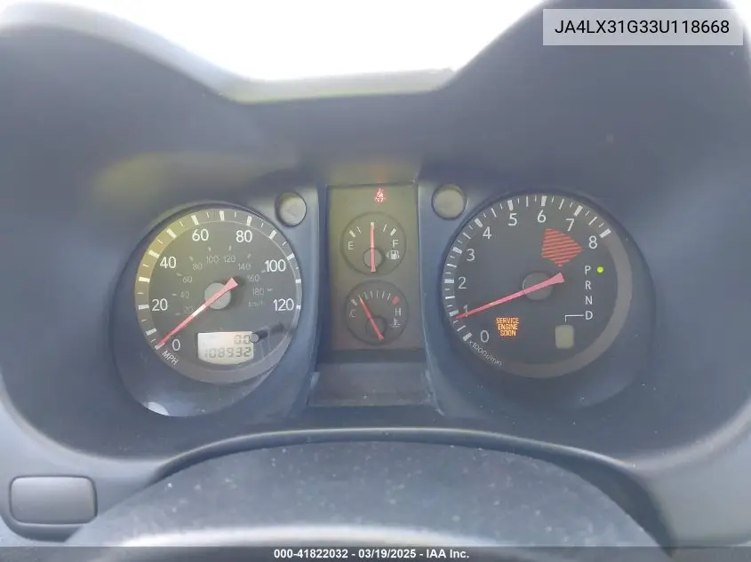 2003 Mitsubishi Outlander Ls VIN: JA4LX31G33U118668 Lot: 41822032