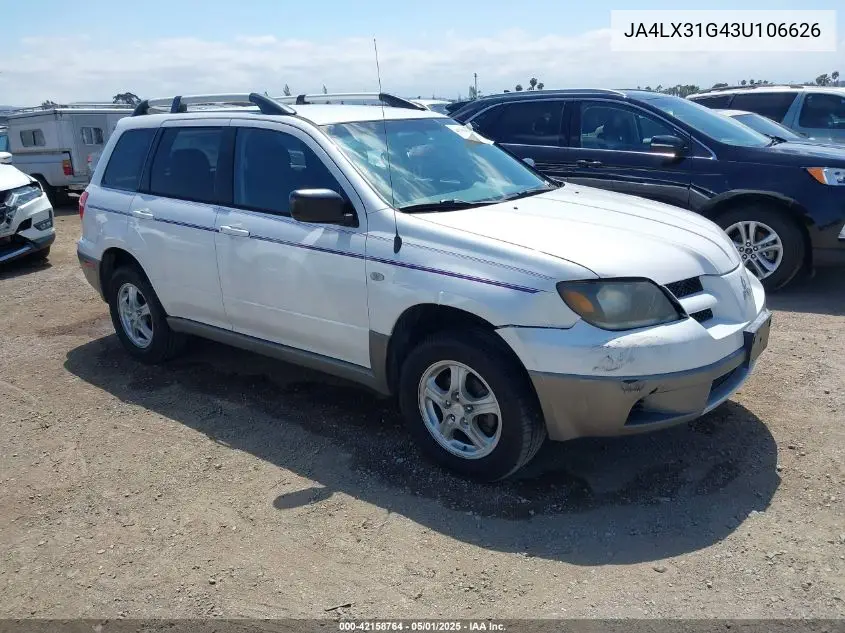 2003 Mitsubishi Outlander Ls VIN: JA4LX31G43U106626 Lot: 42158764
