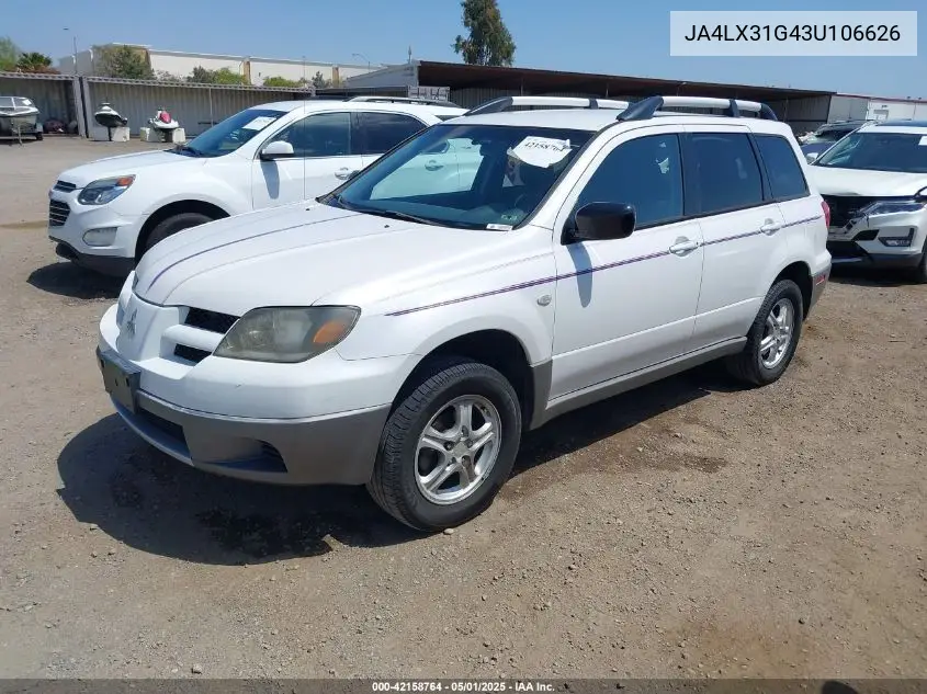 2003 Mitsubishi Outlander Ls VIN: JA4LX31G43U106626 Lot: 42158764