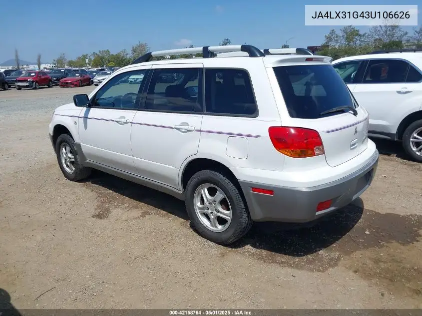 2003 Mitsubishi Outlander Ls VIN: JA4LX31G43U106626 Lot: 42158764