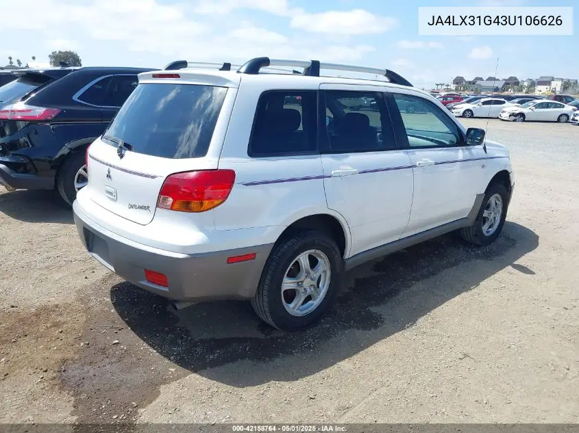2003 Mitsubishi Outlander Ls VIN: JA4LX31G43U106626 Lot: 42158764