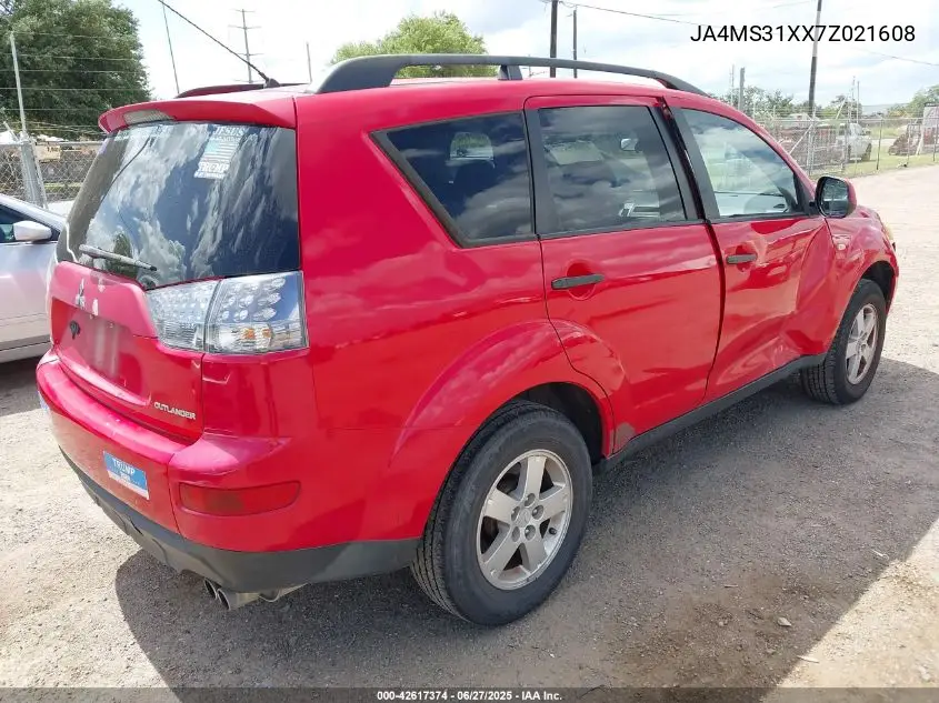 2007 Mitsubishi Outlander Es/Ls VIN: JA4MS31XX7Z021608 Lot: 42617374