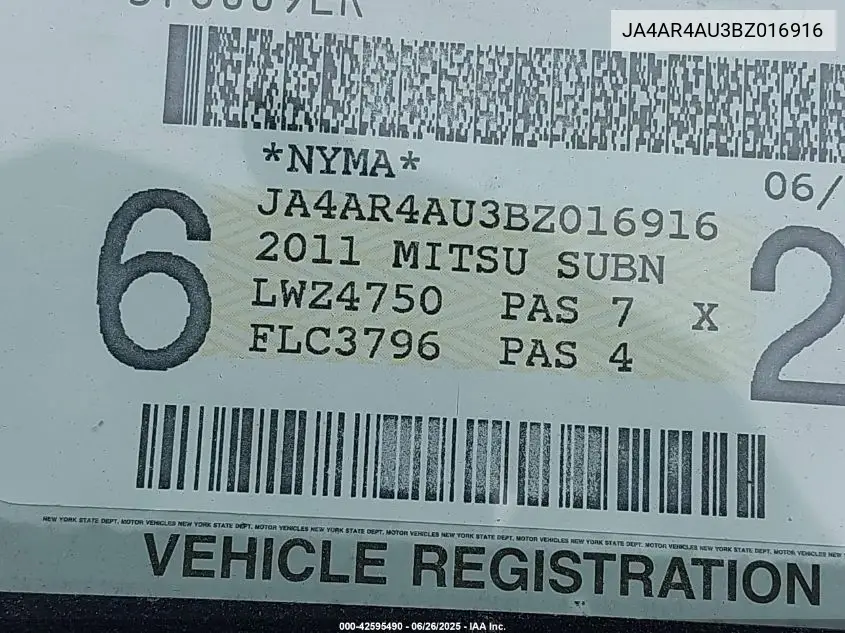 2011 Mitsubishi Outlander Sport Se VIN: JA4AR4AU3BZ016916 Lot: 42595490