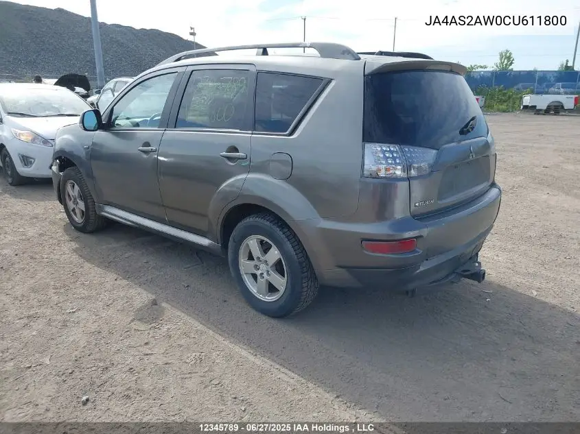 2012 Mitsubishi Outlander Es VIN: JA4AS2AW0CU611800 Lot: 12345789