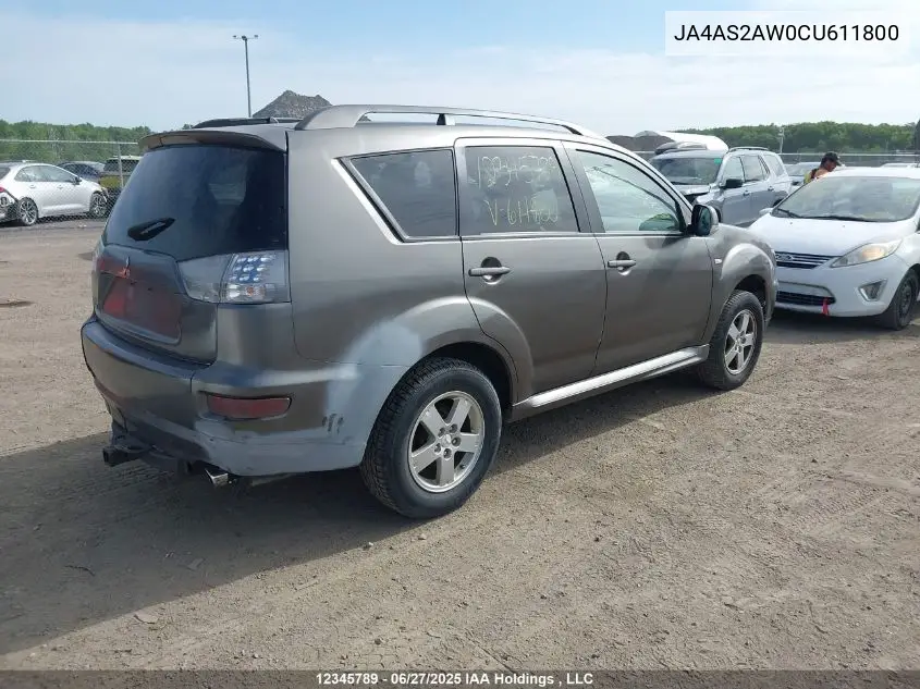 2012 Mitsubishi Outlander Es VIN: JA4AS2AW0CU611800 Lot: 12345789