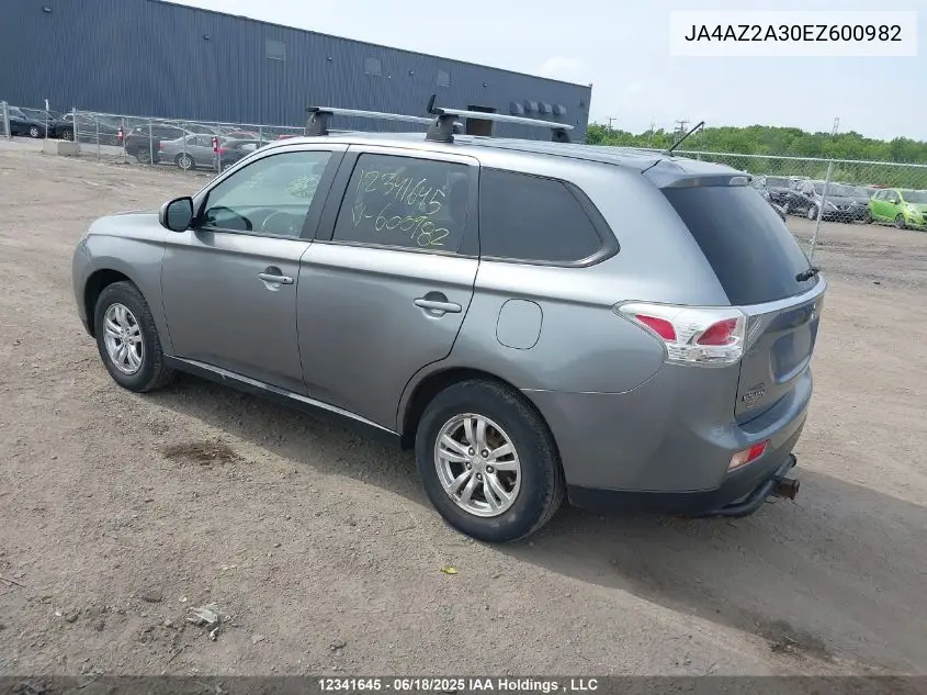 2014 Mitsubishi Outlander VIN: JA4AZ2A30EZ600982 Lot: 12341645