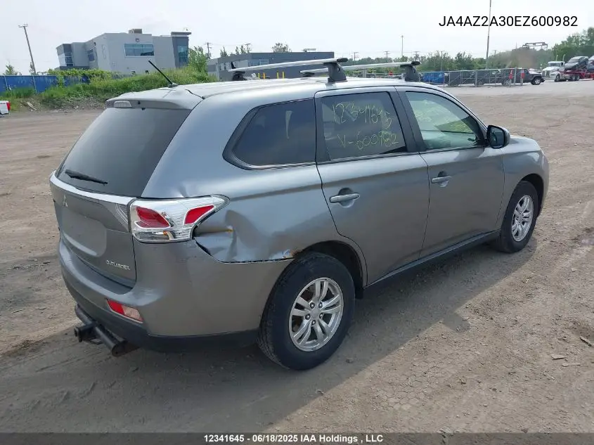 2014 Mitsubishi Outlander VIN: JA4AZ2A30EZ600982 Lot: 12341645