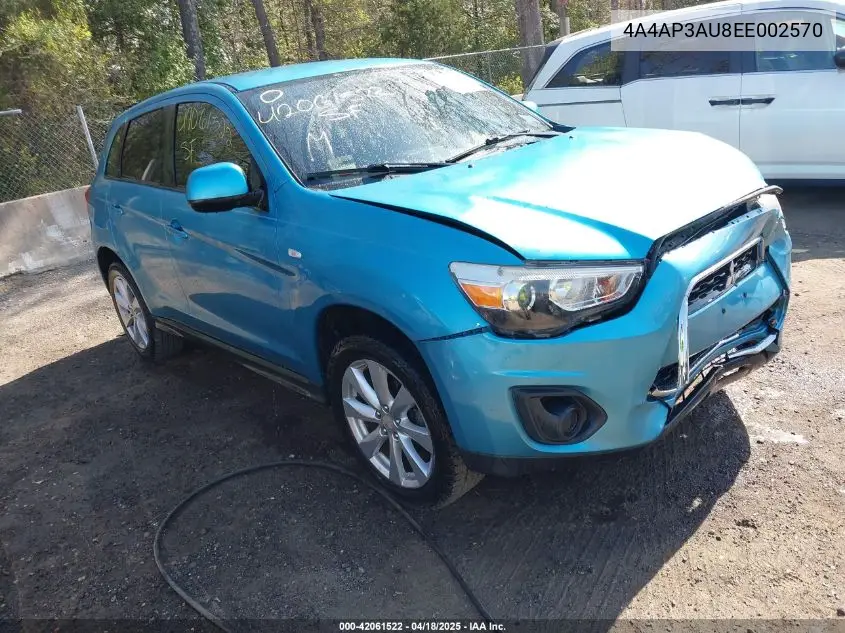 2014 Mitsubishi Outlander Sport Es VIN: 4A4AP3AU8EE002570 Lot: 42061522