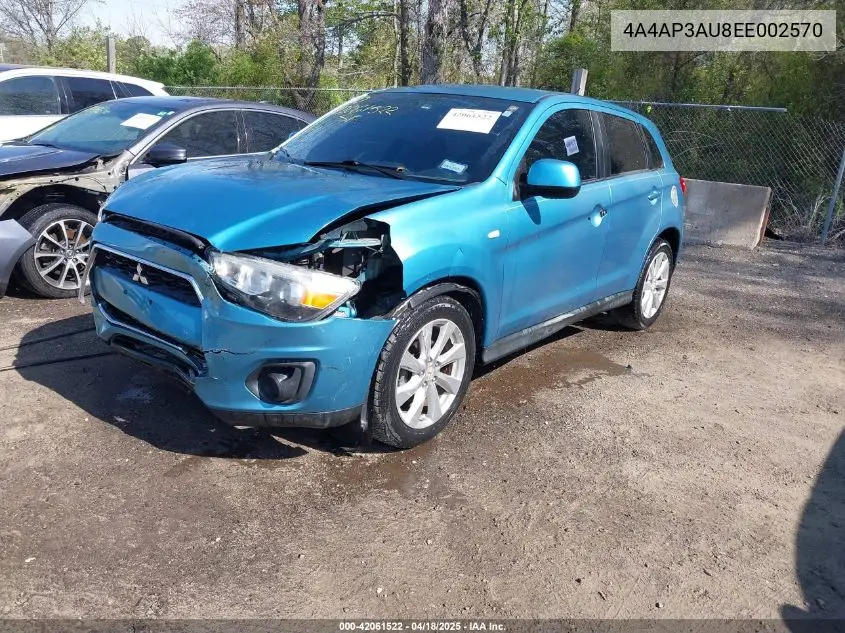 2014 Mitsubishi Outlander Sport Es VIN: 4A4AP3AU8EE002570 Lot: 42061522