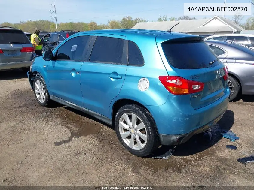 2014 Mitsubishi Outlander Sport Es VIN: 4A4AP3AU8EE002570 Lot: 42061522
