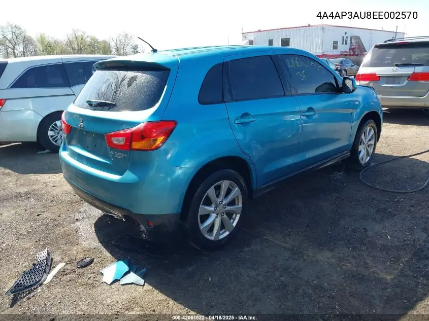 2014 Mitsubishi Outlander Sport Es VIN: 4A4AP3AU8EE002570 Lot: 42061522