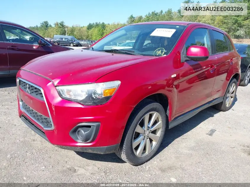 2014 Mitsubishi Outlander Sport Es VIN: 4A4AR3AU2EE003286 Lot: 42233109