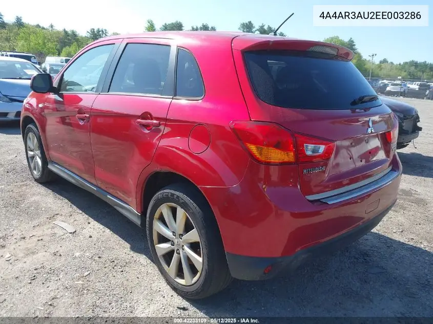 2014 Mitsubishi Outlander Sport Es VIN: 4A4AR3AU2EE003286 Lot: 42233109