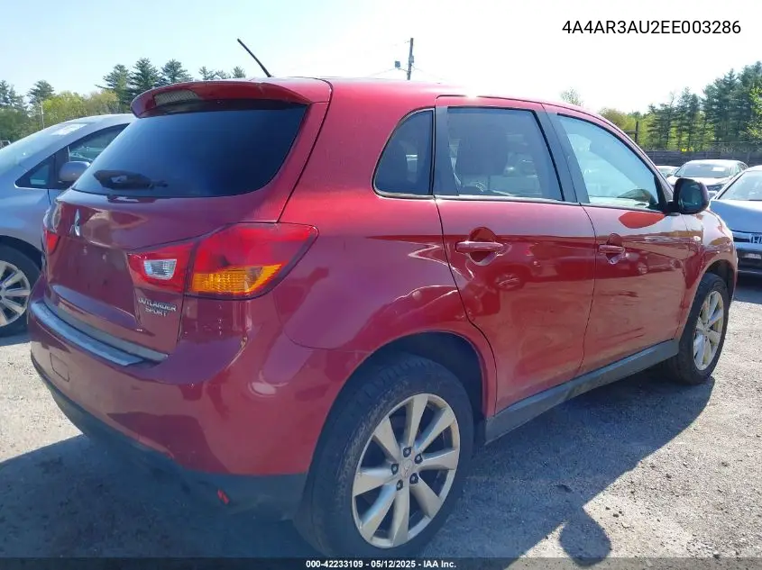 2014 Mitsubishi Outlander Sport Es VIN: 4A4AR3AU2EE003286 Lot: 42233109