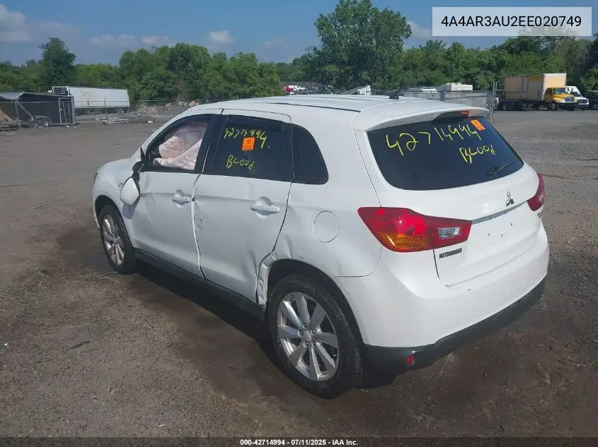 2014 Mitsubishi Outlander Sport Es VIN: 4A4AR3AU2EE020749 Lot: 42714994