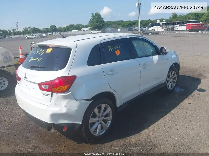 2014 Mitsubishi Outlander Sport Es VIN: 4A4AR3AU2EE020749 Lot: 42714994