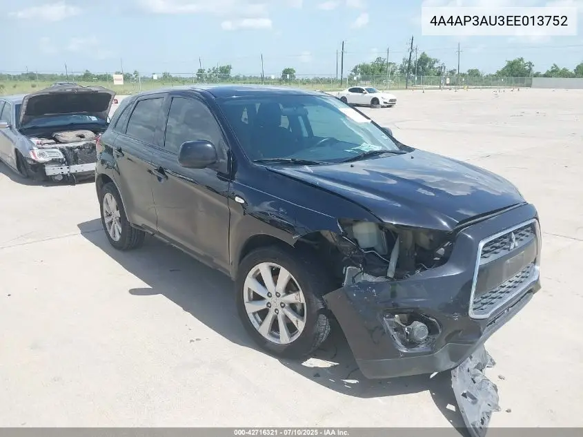 2014 Mitsubishi Outlander Sport Es VIN: 4A4AP3AU3EE013752 Lot: 42716321