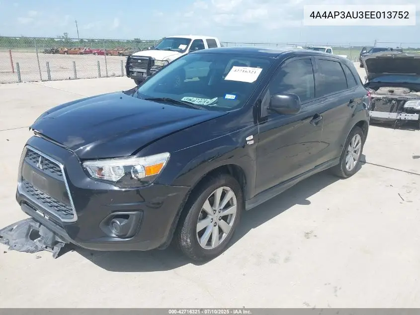 2014 Mitsubishi Outlander Sport Es VIN: 4A4AP3AU3EE013752 Lot: 42716321
