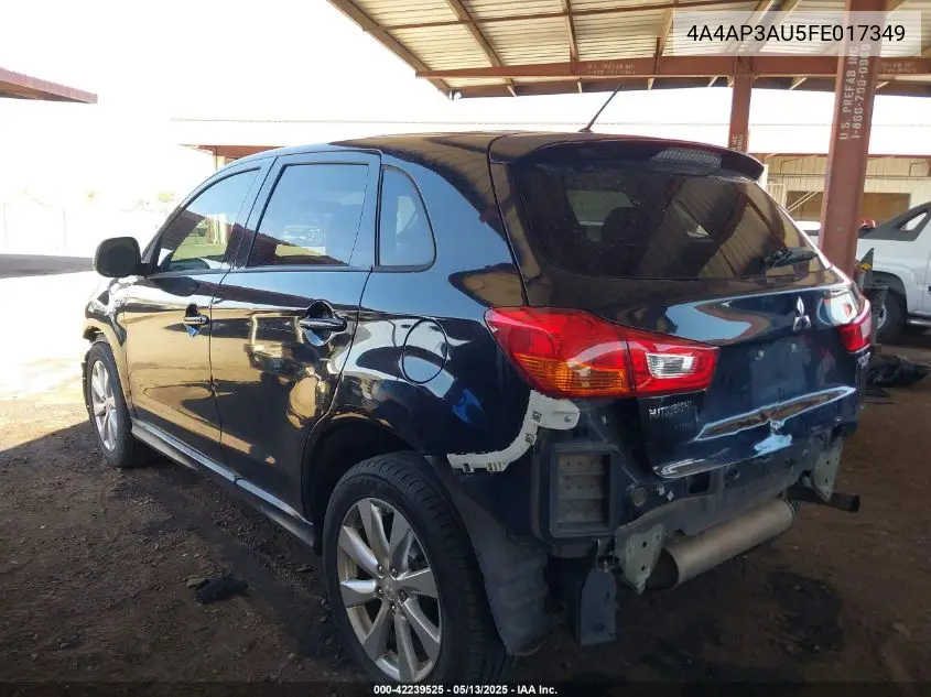 2015 Mitsubishi Outlander Sport Es VIN: 4A4AP3AU5FE017349 Lot: 42239525