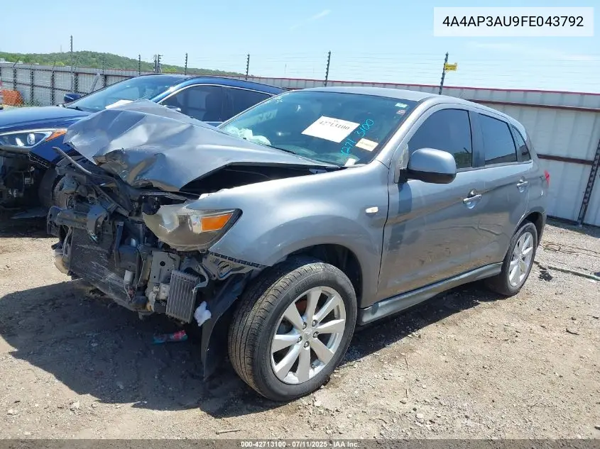 2015 Mitsubishi Outlander Sport Es VIN: 4A4AP3AU9FE043792 Lot: 42713100