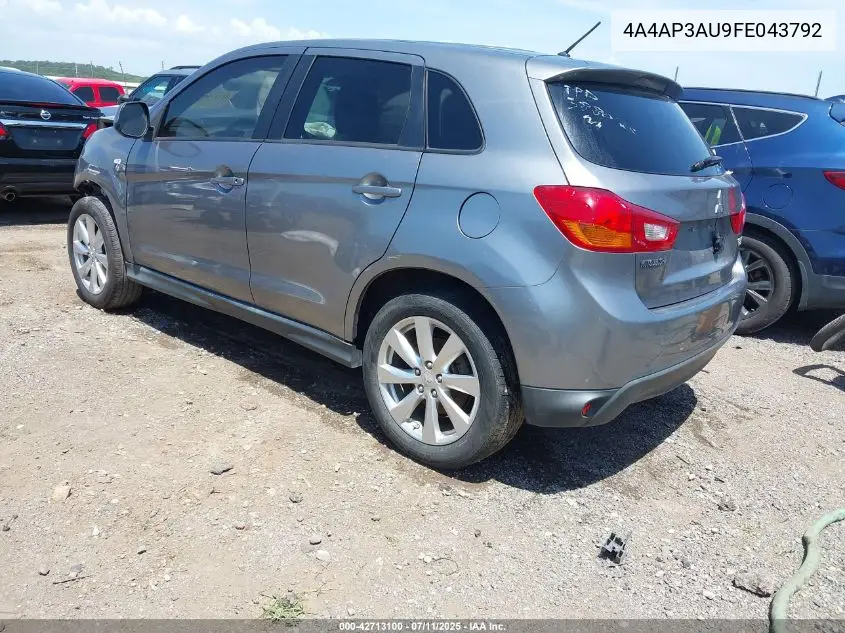 2015 Mitsubishi Outlander Sport Es VIN: 4A4AP3AU9FE043792 Lot: 42713100
