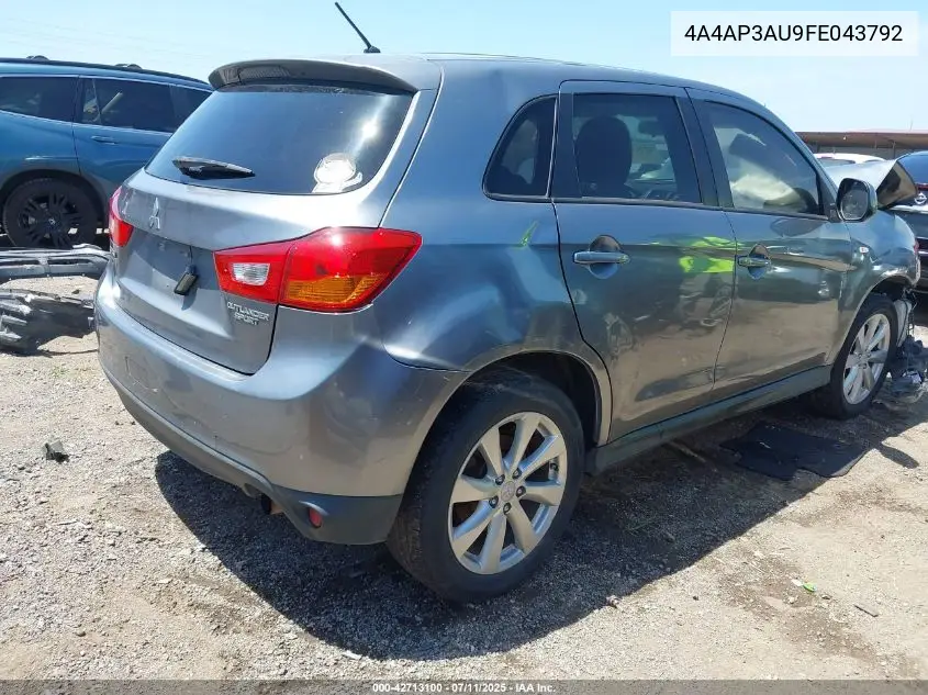 2015 Mitsubishi Outlander Sport Es VIN: 4A4AP3AU9FE043792 Lot: 42713100
