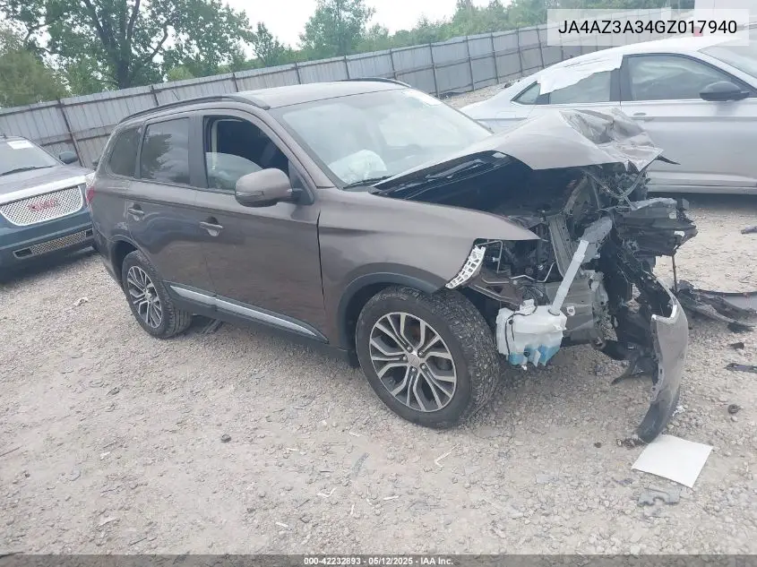 2016 Mitsubishi Outlander Sel VIN: JA4AZ3A34GZ017940 Lot: 42232893