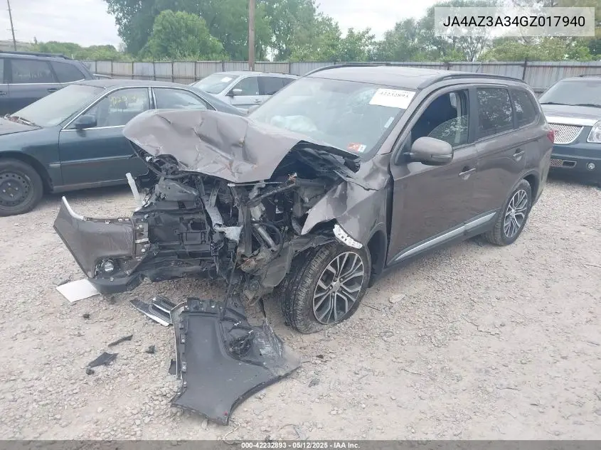 2016 Mitsubishi Outlander Sel VIN: JA4AZ3A34GZ017940 Lot: 42232893