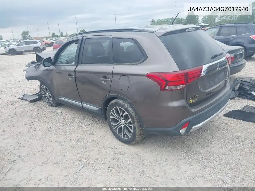 2016 Mitsubishi Outlander Sel VIN: JA4AZ3A34GZ017940 Lot: 42232893