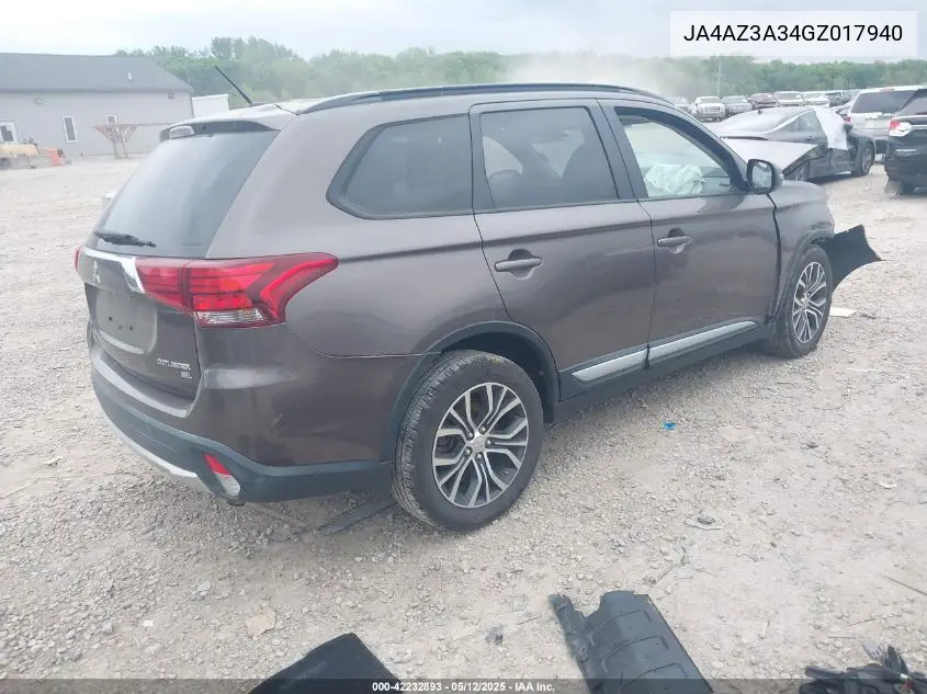2016 Mitsubishi Outlander Sel VIN: JA4AZ3A34GZ017940 Lot: 42232893