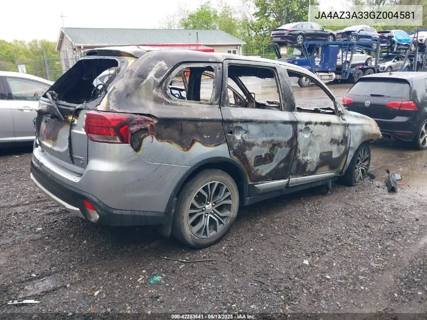 2016 Mitsubishi Outlander Se VIN: JA4AZ3A33GZ004581 Lot: 42253541