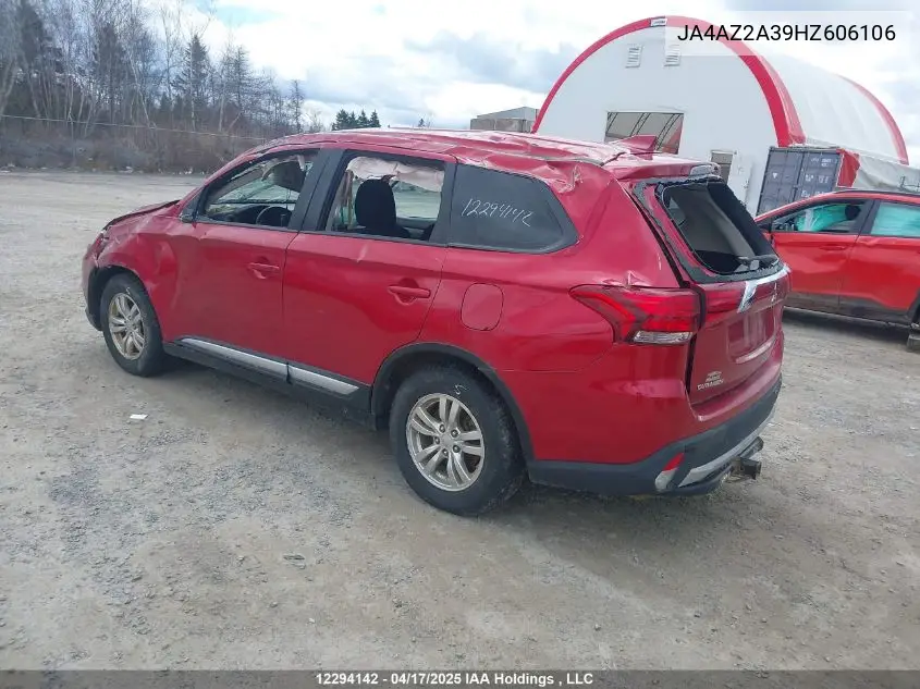 2017 Mitsubishi Outlander Es VIN: JA4AZ2A39HZ606106 Lot: 12294142
