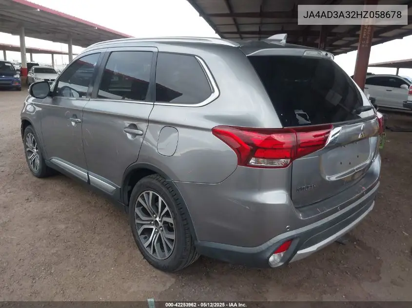 2017 Mitsubishi Outlander Se/Sel VIN: JA4AD3A32HZ058678 Lot: 42253962