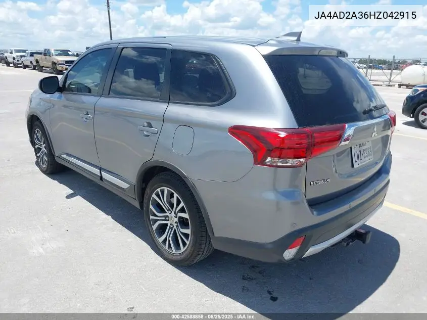 2017 Mitsubishi Outlander Es VIN: JA4AD2A36HZ042915 Lot: 42588858