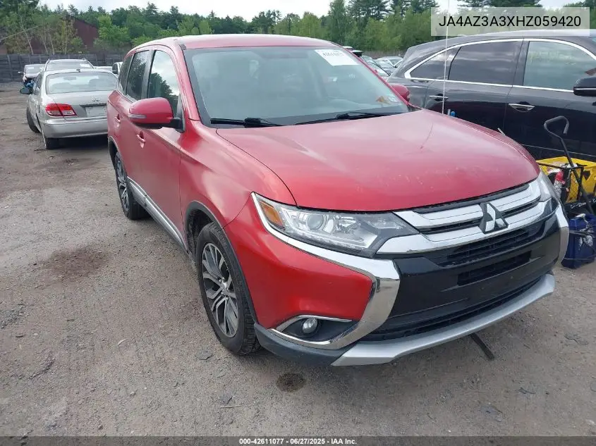 2017 Mitsubishi Outlander Se/Sel VIN: JA4AZ3A3XHZ059420 Lot: 42611077