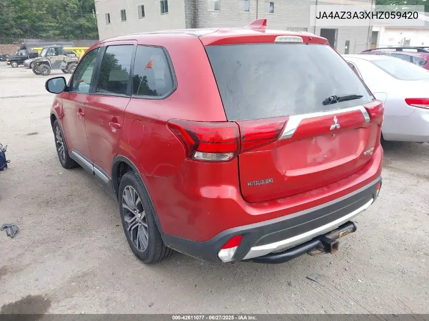 2017 Mitsubishi Outlander Se/Sel VIN: JA4AZ3A3XHZ059420 Lot: 42611077