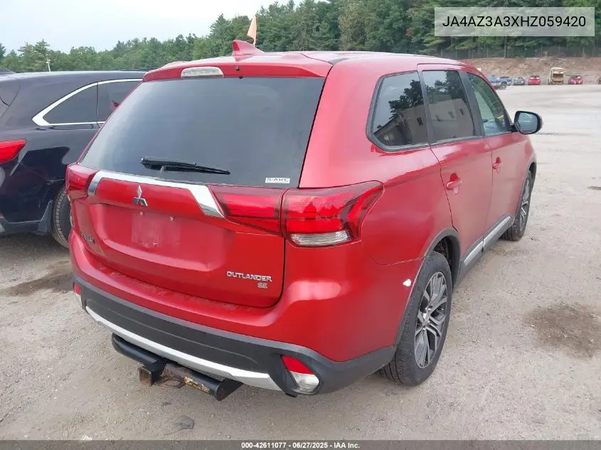 2017 Mitsubishi Outlander Se/Sel VIN: JA4AZ3A3XHZ059420 Lot: 42611077