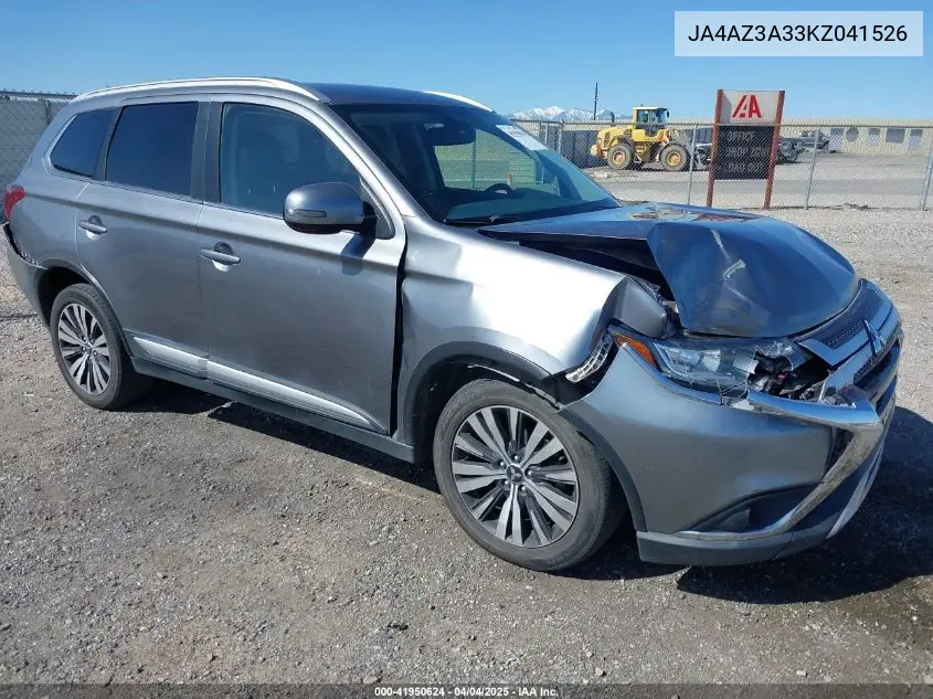 2019 Mitsubishi Outlander Sel VIN: JA4AZ3A33KZ041526 Lot: 41950624