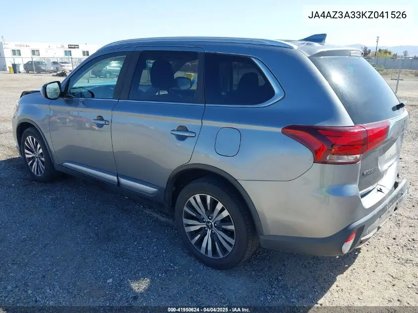 2019 Mitsubishi Outlander Sel VIN: JA4AZ3A33KZ041526 Lot: 41950624