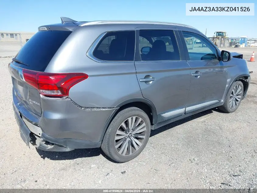 2019 Mitsubishi Outlander Sel VIN: JA4AZ3A33KZ041526 Lot: 41950624