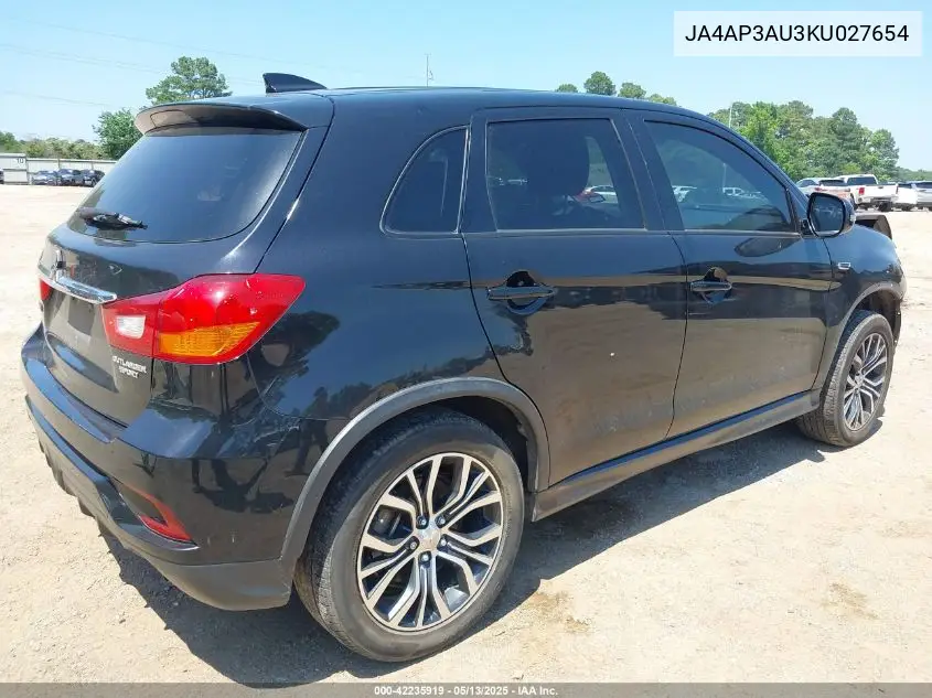 2019 Mitsubishi Outlander Sport 2.0 Es VIN: JA4AP3AU3KU027654 Lot: 42235919