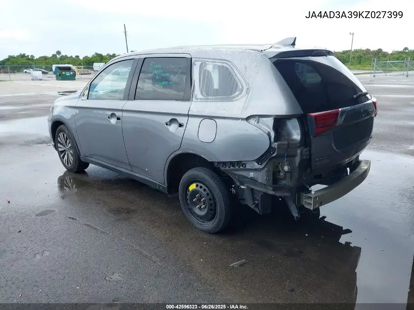 2019 Mitsubishi Outlander Le/Se/Sel VIN: JA4AD3A39KZ027399 Lot: 42596323