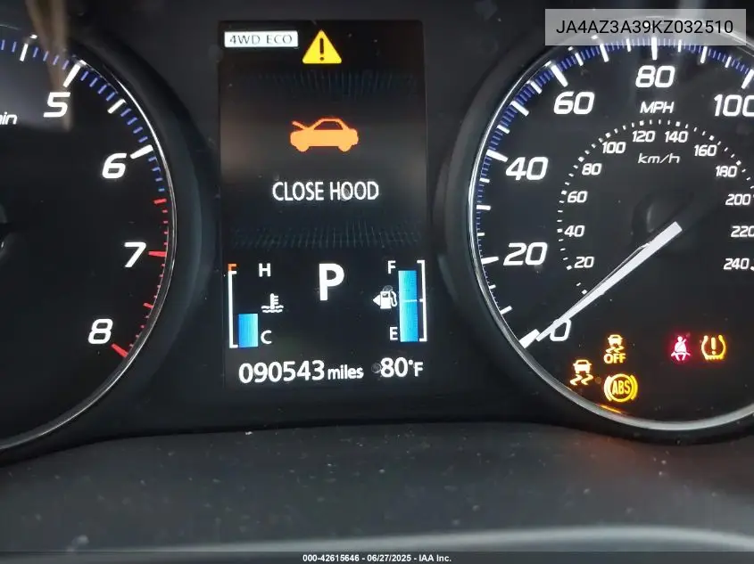 2019 Mitsubishi Outlander Es VIN: JA4AZ3A39KZ032510 Lot: 42615646
