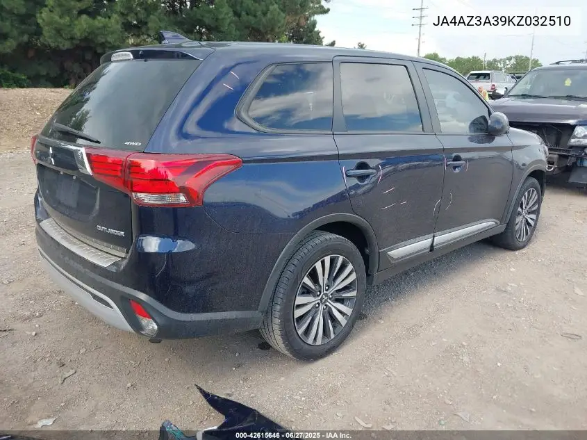 2019 Mitsubishi Outlander Es VIN: JA4AZ3A39KZ032510 Lot: 42615646
