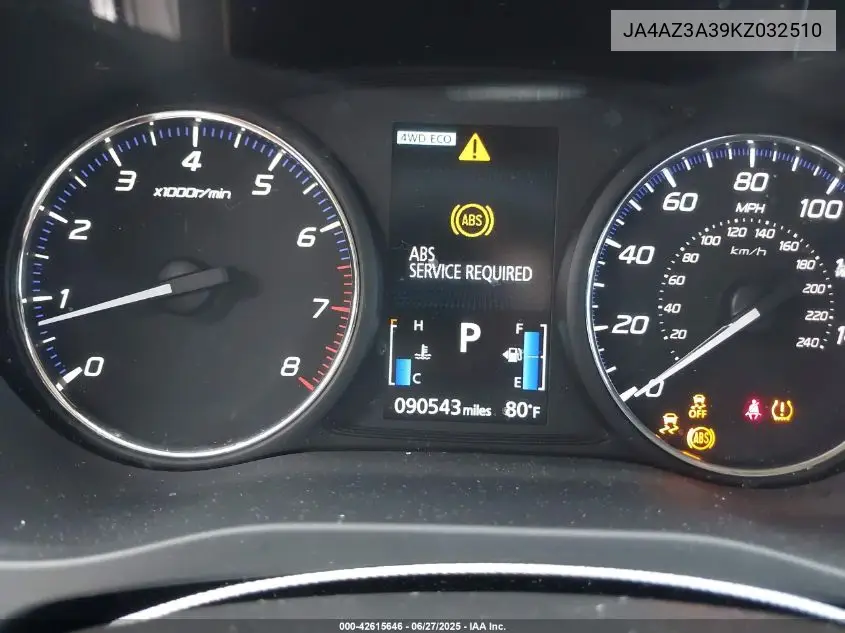 2019 Mitsubishi Outlander Es VIN: JA4AZ3A39KZ032510 Lot: 42615646