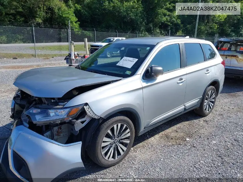 2019 Mitsubishi Outlander Es VIN: JA4AD2A38KZ047475 Lot: 42624441