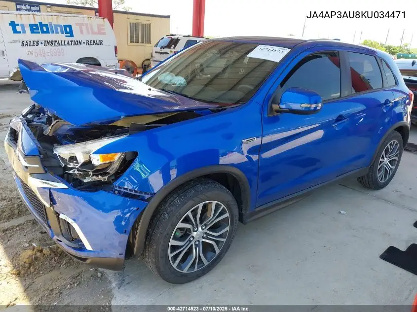 2019 Mitsubishi Outlander Sport 2.0 Es VIN: JA4AP3AU8KU034471 Lot: 42714523