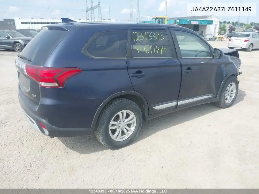 2020 Mitsubishi Outlander Es VIN: JA4AZ2A37LZ611149 Lot: 12343393