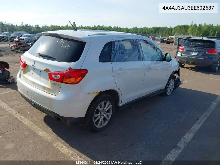 2014 Mitsubishi Rvr Se VIN: 4A4AJ3AU3EE602687 Lot: 12344044